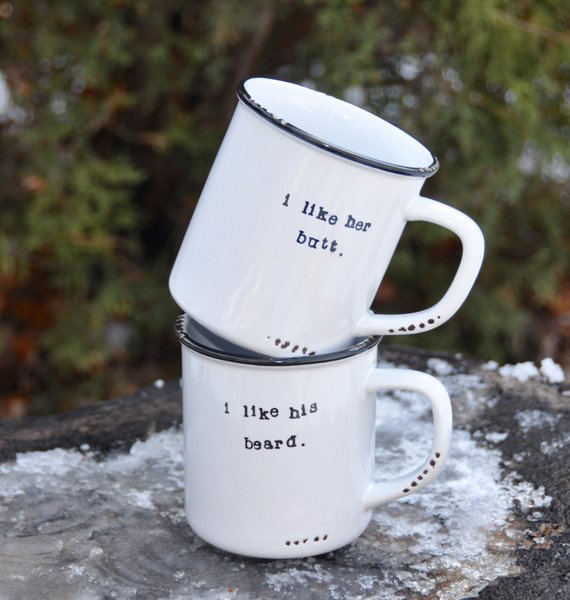 I Like Her Butt / His Beard - Funny Couple Mugs, His and Hers Coffee Mug Set
